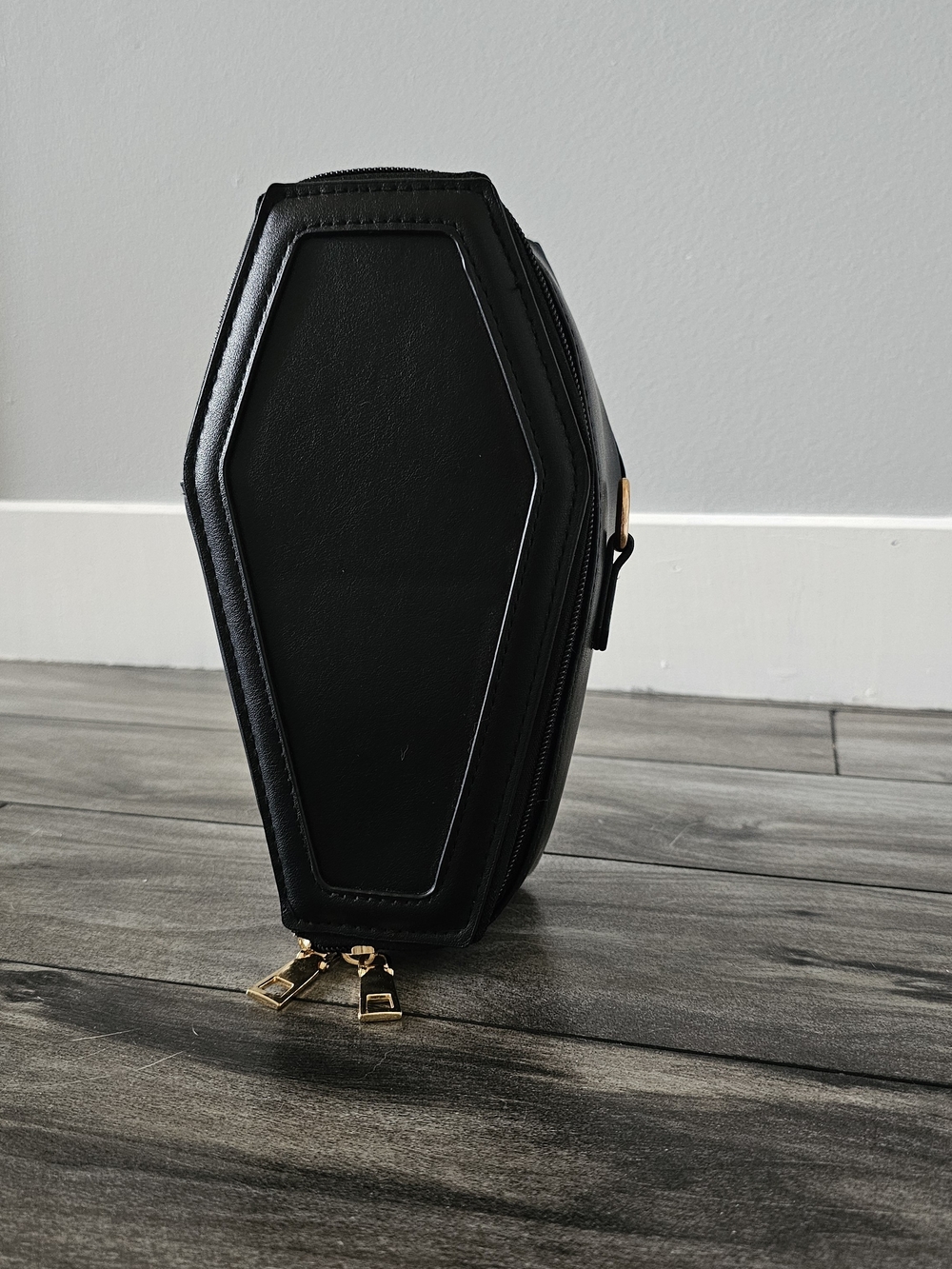 Black Coffin-Shaped Crossbody Bag - Sleek Gothic Style